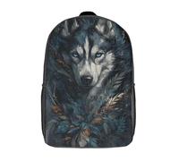 POLIUAWS Blue-Eyed Wolf Artistry Backpacks 3D Printed Kids School Backpack School Bag Fashion Rucksacks for Boys Elementary And Middle School Students 17inch