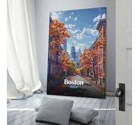 POLIUAWS Boston USA Autumn Street Scene Poster Canvas Painting Wall Art Picture Home Decor Print For Bedroom Living Room Gifts from Kids 08x12inch(20x30cm)