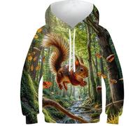 POLIUAWS Boys Girls Hoodies 3D Squirrel Leaping in Forest Long Sleeve Hoody Funny Pullover Sweatshirts Long Sleeve Hooded Jumpers 8-10Y