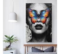 POLIUAWS Butterfly Vision Woman in Monochrome Canvas Painting Abstract Artwork Poster Picture Canvas Wall Art Decor Room Decor Wall Art Set 20x30inch(50x75cm)