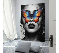 POLIUAWS Butterfly Vision Woman in Monochrome Vintage Travel Posters Landscape 12x18inch(30x45cm) Canvas Wall Art Print Painting for Wall Decor Living Room Bedroom