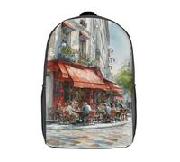 POLIUAWS Café Life on A Paris Street Backpacks Kids School Backpack School Bag 3D Printed School Bag for Boys Elementary And Middle School Students 17inch