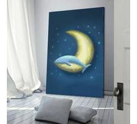 POLIUAWS Canvas Print Wall Art Picture For Home Decor Lonely Whale And Moon Panel Pictures And Artwork Oil The Decoration Art Photo Prints 12x18inch(30x45cm)