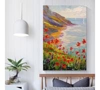 POLIUAWS Canvas Print Wall Art Picture For Home Decor Poppies by The Sea Panel Pictures And Artwork Oil The Decoration Art Photo Prints 24x36inch(60x90cm)