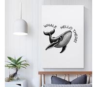 POLIUAWS Canvas Print Wall Art Picture For Home Decor Whale Hello There! Black And White Panel Pictures And Artwork Oil The Decoration Art Photo Prints 08x12inch(20x30cm)