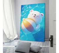 POLIUAWS Canvas Wall Art Bear Beach Ball Water Poster Decorative Painting for Living Room Posters Bedroom Painting Ready to Hang 08x12inch(20x30cm)