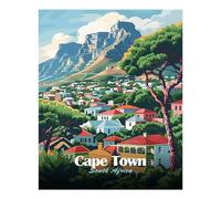 POLIUAWS Cape Town, South Africa Illustration Diamond Art Kits Adults for Home Wall Decor Relaxing Fun Gem Arts Kits with Accessories Diamond Painting 16"x20"