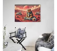 POLIUAWS Capybara Drinks Coffee on Mars Living Room Pictures for Walls For Teens Game Boys Room Wall Decor Large Abstract Canvas Wall Art 16x24inch(40x60cm)