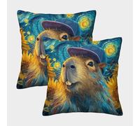 POLIUAWS Capybara Starry Night Pillowcase for Hair And Skin Cute Pattern Pillow Cover Envelope Pillow Case Set of 2 Soft And Cozy Abstract Pillowcase 40x40cm