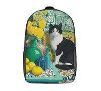 POLIUAWS Cat And Citrus Still Life Backpacks 3D Printed School Bag Casual Kids School Backpack Fashion School Bag for Boys Elementary And Middle School Students School 17inch