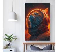 POLIUAWS Cat Astronaut Painting Vintage Landscape Canvas Poster Wall Art Decor Print Picture Paintings for Living Room Bedroom Decoration 24x36inch(60x90cm)