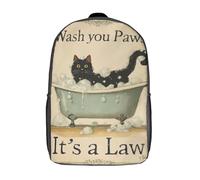 POLIUAWS Cat Bath Law 3D Printed School Bag Children's School Backpack Schoolbags Travel Backpacks Casual Fashion Bag for Kids School Students 17inch