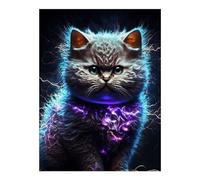 POLIUAWS Cat Electric Sparks Dark Diamond Art Kits Adults for Home Wall Decor Relaxing Fun 5D DIY Full Drill Crystal Art Crafts 12"x16" Diamond Painting