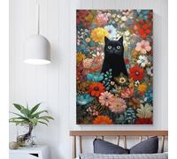 POLIUAWS Cat in Bloom Wall Art for Bedroom Toilet Wall Art for Living Room Bedroom Kitchen Hallway Stairs 12x18inch(30x45cm)