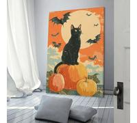 POLIUAWS Cat on Pumpkin Moonlit Night Canvas Pictures for Wall 3d Wall Art For Home Modern Decoration 08x12inch(20x30cm)