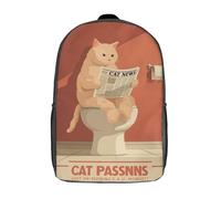 POLIUAWS Cat on The Toilet Children's Backpacks School Backpack 3D Printed Bag Bookbag for Kids Travel Rucksacks Boy Girl Book Bags Kids School Bag 17inch