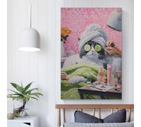 POLIUAWS Cat Spa Time Wall Art for Hallway And Stairs Cute Room Decor Ready to Hang Large Pictures 24x36inch(60x90cm)