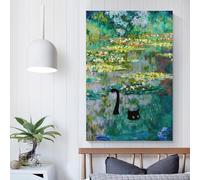 POLIUAWS Cat Waterlilies Monet Art Poster Canvas Wall Art Decorative Bedroom Modern Home Print Picture Artworkss 3D Wall Art Living Room 24x36inch(60x90cm)