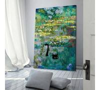 POLIUAWS Cat Waterlilies Monet Canvas Painting Wall Art Pictures Wall Art Set Living Room Home Decor Wedding Poster Home Decor 08x12inch(20x30cm)