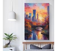 POLIUAWS Central Park in Fall Pictures for Living Room Street Paintings Canvas Colorful Pop Wall Art Modern Artwork Home Decor Stretched Ready to Hang 08x12inch(20x30cm)