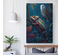 POLIUAWS Chameleon & Owl in Forest Funny Bathroom Wall Art Canvas Art For Home Modern Decoration 12x18inch(30x45cm)