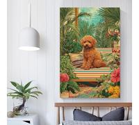 POLIUAWS Charming Poodle in Tropical Oasis Wall Pictures Living Room Grey Wall Art for Toilet Bathroom Decor 20x30inch(50x75cm)