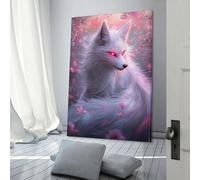 POLIUAWS Cherry Blossom Fox Art Work for Home Walls for Rustic Bath Decor Grey Wall Art 16x24inch(40x60cm)