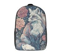 POLIUAWS Children School Backpack 3D Printed Fox in Bloom Bookbags Rucksack Casual Travel Children's Backpacks Large Capacity Daypack for Boys Girls 17inch