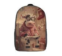 POLIUAWS Children's Backpack 3D Printed Cow's Cozy Christmas Break Schoolbag Student Daypack Fashion Casual Lightweight School Bags for School College Travel 17inch