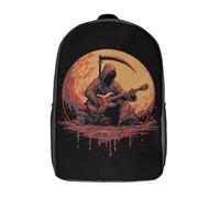 POLIUAWS Children's Backpack 3D Printed Death Serenade Grim Reaper Guitar Art Schoolbag Student Daypack Fashion Casual Lightweight School Bags for School College Travel 17inch