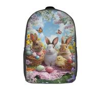 POLIUAWS Children's Backpack 3D Printed Easter Bunny And Chick Basket-1 Schoolbag Student Daypack Fashion Casual Lightweight School Bags for School College Travel 17inch