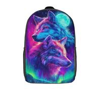 POLIUAWS Children's Backpack 3D Printed Neon Wolves & Moonlight Schoolbag Student Daypack Fashion Casual Lightweight School Bags for School College Travel 17inch