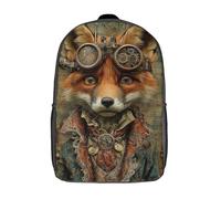 POLIUAWS Children's Backpack 3D Printed Steampunk Fox Goggles Art Print Schoolbag Student Daypack Fashion Casual Lightweight School Bags for School College Travel 17inch