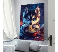POLIUAWS Chopsticks & Noodles Husky's Night Feast Canvas Painting Wall Art Wall Decor Ready to Hang for Bathroom Toilet Decor Wall Canvas 08x12inch(20x30cm)