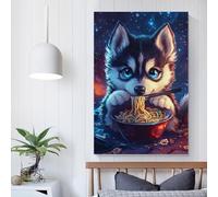 POLIUAWS Chopsticks & Noodles Husky's Night Feast Living Room Canvas Wall Art Prints for Special Occasions Living Room Canvas 20x30inch(50x75cm)