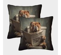 POLIUAWS Chow Chow on The Toilet with Newspaper Pillowcase for Hair And Skin Cute Pattern Pillow Cover Envelope Pillow Case Set of 2 Soft And Cozy Abstract Pillowcase 45x45cm