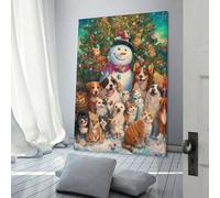 POLIUAWS Christmas Paws A Festive Furry Gathering Bathroom Pictures for Home Walls Large Canvas Wall Art for Living Room 20x30inch(50x75cm)