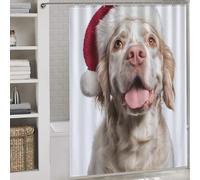 POLIUAWS Clumber Spaniel Dog with Santa Hat Portrait Quick Drying Proof Resistant Decor Bath Curtains for Toile Bathroom Dorm 64.17x70.87Inch（163x180cm）
