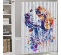 POLIUAWS Clumber Spaniel Watercolor Anti-Mould Proof Resistant Fabric Polyester Decor Bath Curtains for Travel Trailer 64.17x70.87Inch（163x180cm）