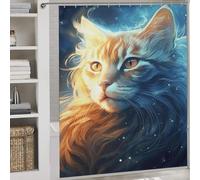 POLIUAWS Cosmic Celestial Cat Bath Shower Curtains Mildew Waterproof Polyester Fabric Shower Curtains Set with 12 Hooks for Bathroom Wet Room 69.69x70.87Inch（177x180cm）
