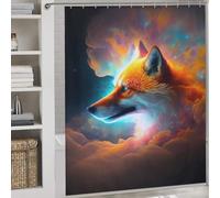 POLIUAWS Cosmic Fox in Nebula Anti-Mould Proof Resistant 100% Polyester Fabric Shower Curtain with Hooks with Hooks 69.69x70.87Inch（177x180cm）