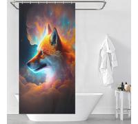 POLIUAWS Cosmic Fox in Nebula Anti-Mould Proof Resistant 100% Polyester Fabric Shower Curtain with Hooks with Hooks 35.43x70.87Inch（90x180cm）