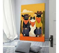 POLIUAWS Cowboy Cats in The Desert Canvas Poster for Kids Bedroom Room School Classroom Wall Art Decor 24x36inch(60x90cm)