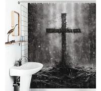 POLIUAWS Cross in A Storm Shower Curtains Mould Proof 100% Polyester Fabric Washable Hilarious Bath Curtain for Bathroom with Hooks 56.30x70.87Inch（143x180cm）