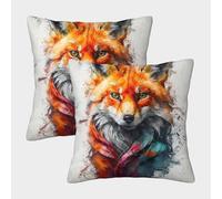 POLIUAWS Curious Colorful Fox King Pillow Cases for Sofa/Couch Living Room Xmas Decorative 2 Pillow Cases 45x45cm