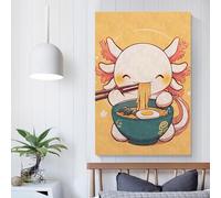 POLIUAWS Cute Axolotl Eating Ramen Canvas Posters Wall Art Wall Art Prints Room Kitchen Anniversary Wife Husband Supplies Home Decoration 20x30inch(50x75cm)