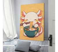 POLIUAWS Cute Axolotl Eating Ramen Custom Canvas Wall Art, Custom Canvas Prints Personalized Canvas Picture for Family Pet Wedding Friends Holiday Birthday 12x18inch(30x45cm)