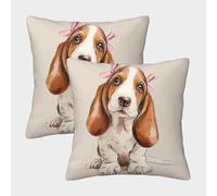 POLIUAWS Cute Basset Hound Puppy Pillowcase for Hair And Skin - Softer Than Silk Pillowcase, Pillow Cases 2 Pack with Envelope Closure, Gifts for Women 45x45cm