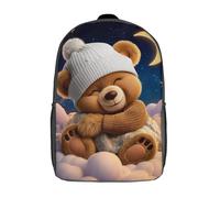 POLIUAWS Cute Bear in Moonlight Kids School Backpack 3D Printed Backpacks Fashion School Bag Rucksacks for Boys Elementary And Middle School Students 17inch