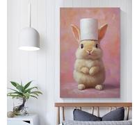 POLIUAWS Cute Bunny Chef Hat Art Custom Canvas Prints for Boys Room Girls Room Modern Wall Art 08x12inch(20x30cm)